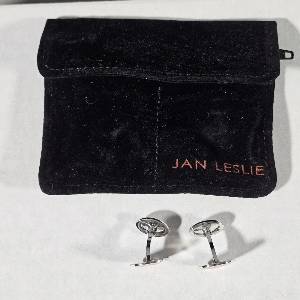 Jan Leslie Cufflinks Mens OS Silver Coral Green Enamel Swirl Sterling Silver 925